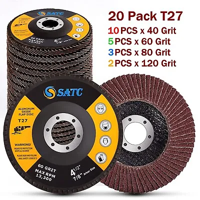 20x 4.5  Flap Grinding Wheels 4-1/2 X7/8  40 60 80 120 Grit Grinder Sanding Disc • $29.99