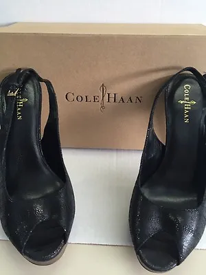 Cole Haan Women's Shoes Mariela Black Slingback Platform Heels Size 10.5 New • $79