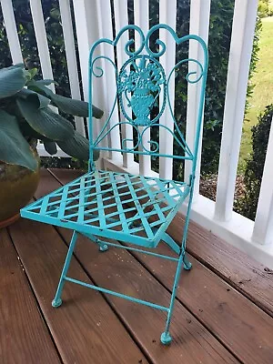 RARE Antique Victorian Wrought Iron Childs Folding Patio Chair • $100