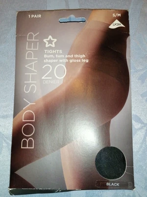 £8.99 • Buy Body Shaper Tights Bum Tum And Thigh Shaper With Gloss Leg Size S/M Black NEW