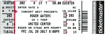 Roger Waters Pink Floyd Concert Ticket Stub July 28 2017 Chicago Illinois • $54.86