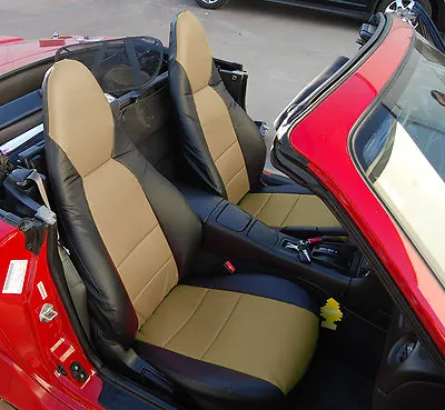 Mazda Miata 2001-2005 Black/beige Vinyl Custom Made Fit Front Seat Covers • $169