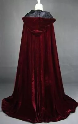 2023 Wine Black Velvet Hooded Cloak Long Wedding Cape Halloween Plus Size S-6XL • $23.46