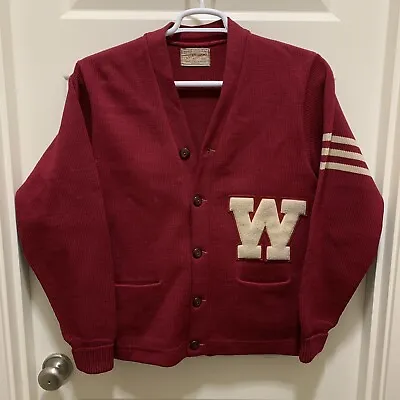 Vintage Maroon Wool Lasley Knitting Letterman Sweater ‘W’ Letter WSU Maroon • $90