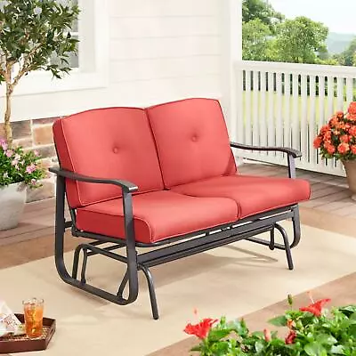 GLIDER 2-Person Plush Red Cushioned Metal Frame Glider Chair Outdoor Living • $241.92