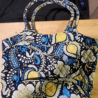 Vera Bradley Ellie Blue Satchel Bag Blue Yellow Elephants Paisley Floral • $12