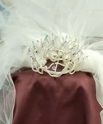 Vintage Wedding/First Communion White VEIL With Crown Headpiece • $15