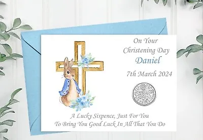 Christening Gift. Personalized. Lucky Sixpence. Christening Card. Girl Or Boy • £3.95