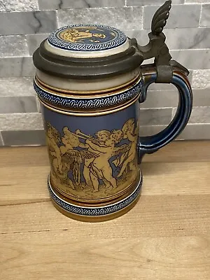 Villeroy & Boch Incised Stoneware Stein With Pewter Lid Mettlach Germany 1893 • $250