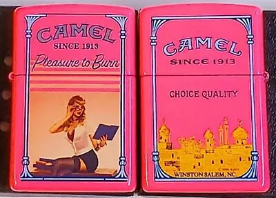 Zippo Camel Pinup Girl Sexy Librarian NEON Pink CZ 1013 LIMITED EDITION 50 MADE! • £159.90