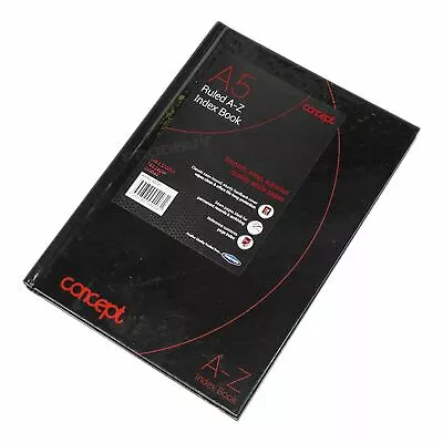 Concept A5 A-Z Tabbed Address Index Book Hardback Paper Black Notebook Organiser • £6.45