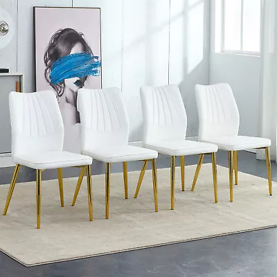 Set Of 4 PU Leather Dining Chair Modern Kitchen Dining Chair With Metal Legs US • $315.99