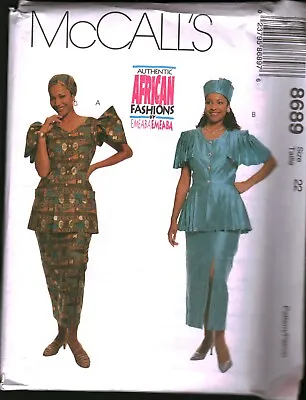 8689 Vintage McCalls SEWING Pattern Misses 1990s Two Piece Dress Hat African UC • $24.99