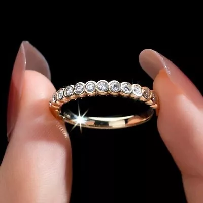 1.50CTW Round Cut Moissanite Wedding Eternity Band Ring 14k Yellow Gold Plated • $112.04