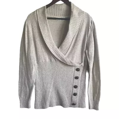 Cato Sweater Women Plus 18/20 Oatmeal Surplice Neck Large Decorative Buttons  • £19.45