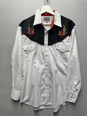 Ely Diamond Embroidered Flames Western Shirt Size Large Pearl Button Down Shirt • $10.99