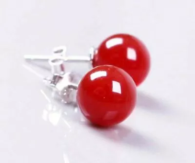 Fashion Elegant 10mm Red Jade Round Gemstone Beads Silver Stud Earrings • $2.69