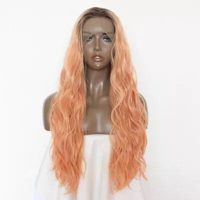 Heat Resistant Lace Front Synthetic Wigs Long Orange Ombre Hair Wig Loose Wavy • $25.56