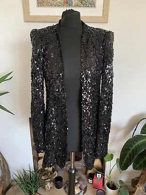 Stunning ZARA Black Shoulder Padded Sequin Jacket Blazer Tux - Size Large • $63.15