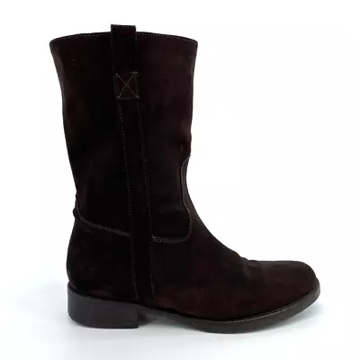 J.Crew Womens Brewster Boots Brown Suede Mid Calf Low Heel Stacked Pull On 9 • $44.99