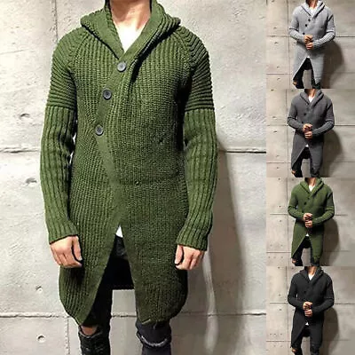 Fashion Mens Hooded Cardigan Sweater Knitted Cape Long Sleeve Knit Coat Jackets • $44.61
