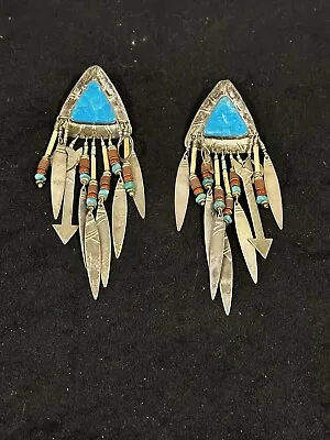 Vintage Tabra Sterling Silver Turquoise Pierced Arrows And Feathers NOS • $359