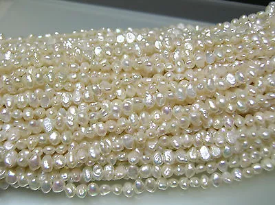 AAA 3 Loose Str Vintage Small Oval Flat Freshwater Biwa Pearl-side Drilled 4-5mm • $34.99