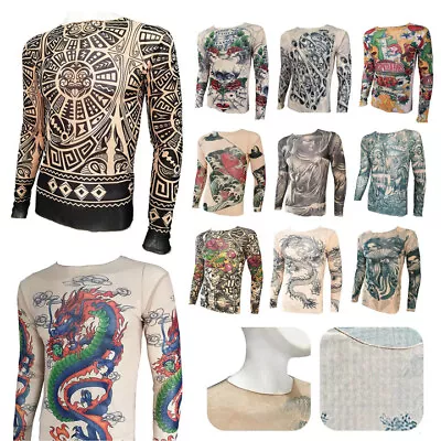 Tattoo Long Sleeve T-Shirt For Men Elastic Suitable Sport And Fitness Adjustable • $21.99