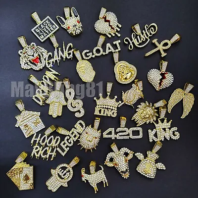 HIP HOP JEWELRY ICED GOLD PT TRENDY BLING PENDANT & 4mm 24  ROPE CHAIN NECKLACE • $12.99