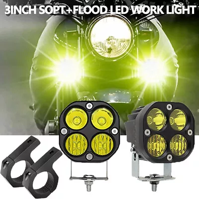 2x LED Spot Light Auxiliary Motorcycle Headlight Driving Fog Lamp Bracket Kit • $33.81
