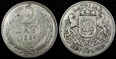 Latvia Silver 1925 2 Lati 2 Years Type 27mm KM# 8 (24 331) • $14.95