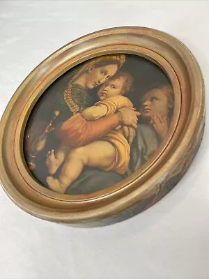 Raphael Madonna Of The Chair 7” Round Frame Italy • $39
