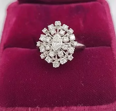 Vintage Frost 14kt White Gold Diamond Cluster Wedding Engagement Ring Size 6.5 • $1499.99