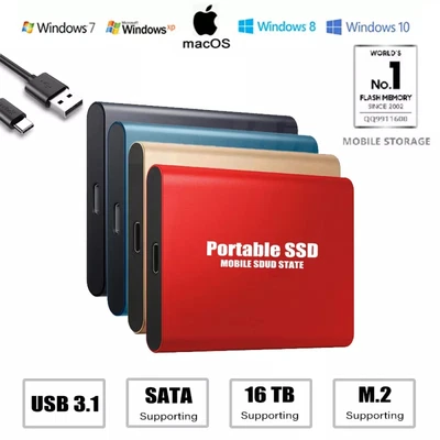 $33.99 • Buy 1/16TB USB 3.1 Portable External Hard Drive Disks SSD Solid State Mac Laptop PC