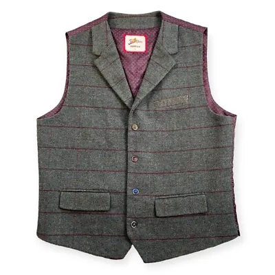 Joe Browns Waistcoat Mens Overcheck Wool Blend Purple Paisley Lining Tweed 40R • £27.98