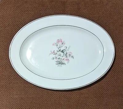 Embassy Vitrified China Serving Platter 15  Pink Grey Floral  • $21.35