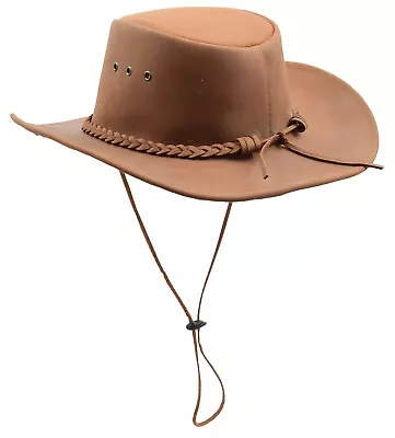 £40.49 • Buy Cowboy Hat Removable Chin Strap Real Leather Aussie Australian Bush Hats Tan