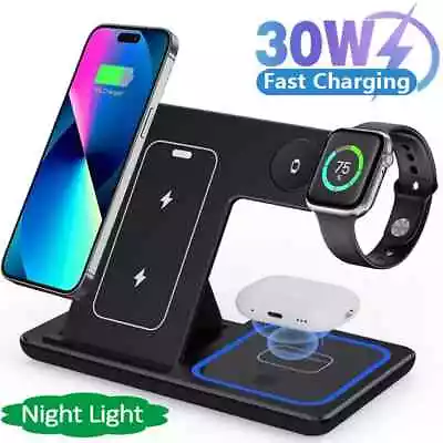 Wireless Charging Station 3 In 1 Foldable For IPhone Apple Watch Airpods Pro • $19.92