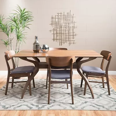 Leona Mid-Century Natural Walnut Finish 5 Piece Dining Set • $788.35