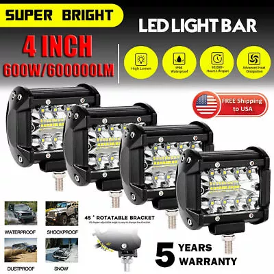 4Pcs 4inch 600W LED Spot Beam Cube Fog Work Lights Pods Off Road SUV ATV • $20.99