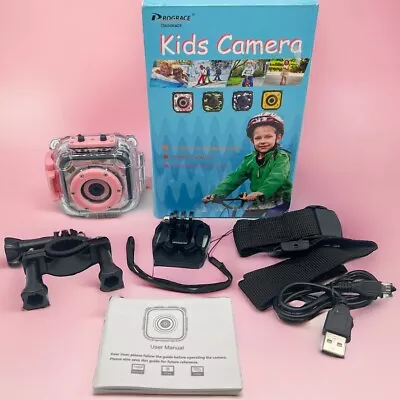 Kids Action Camera Pink Underwater W/Waterproof Hard Case & Mounting Accessories • $14.87