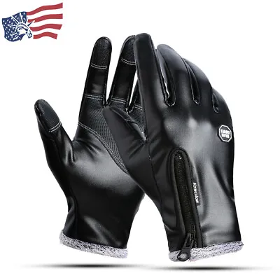 Men Leather Gloves Cold Weather Lined Waterproof Winter Insulated Work Gloves • $8.99