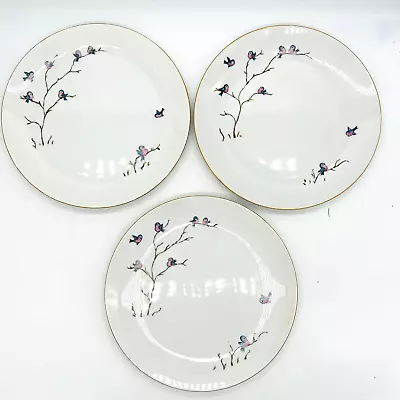 Vintage Hand Painted Set Of 3 Bluebird Round 9.5  Dinner Plate By M. Jones 1957 • $49.99