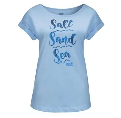 Jack Wolfskin Salt Sand Sea Womens T-Shirt Shortsleeve Organic Ice Blue  • £15.99