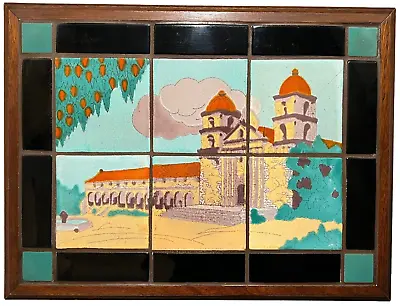 Vintage Arts & Crafts California Scenic Santa Barbara Mission Taylor Tile Table • $1995