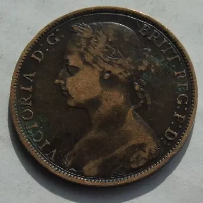 1889 Queen Victoria Bun Head Bronze Penny 19thC • £8