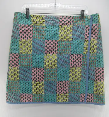 Orvis Skirt Women Large Blue Pink Pencil Patchwork Madras Wrap Colorful Preppy • $17.49