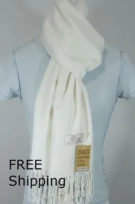 NEW DG Pashmina USA Woman Scarf Shawl Wrap Solid Off White Cashmere Silk Fashion • $11.99
