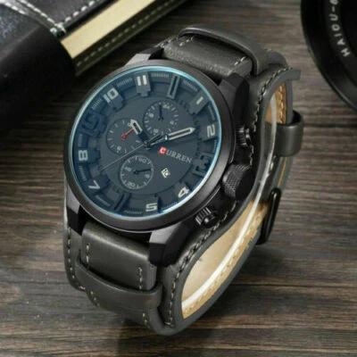 $23.59 • Buy CURREN Mens Army Military Quartz Leather Strap Watch Boys Sports Wrist Watches