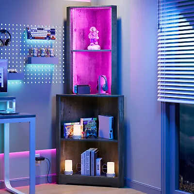 5 Tier Corner Shelf 64  LED Bookshelf Bookcase With Open Display Storage Rack • $78.99